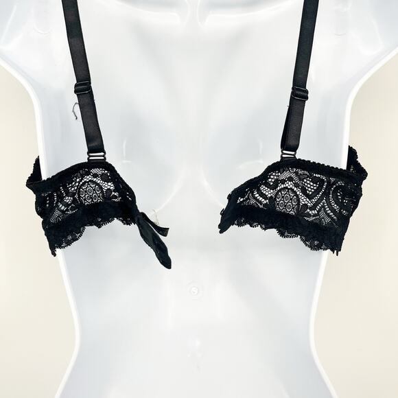 Fredericks Of Hollywood Womens Coquette Scalloped Mesh Lace‎ Bra Size 38D Black - Picture 3 of 7